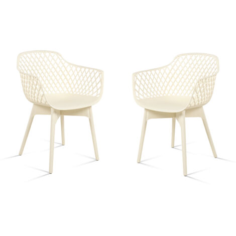 Moderne Esszimmerstühle, 2er Set, Wetterbeständige Kunststoff-Café-Stühle mit Ergonomischer Rückenlehne und Rutschfesten Pads, Geeignet für Terrasse, Restaurant, Garten
