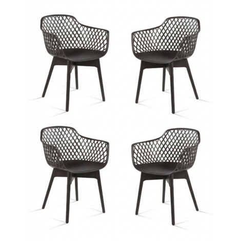 Moderne Esszimmerstühle, 4er Set, Wetterbeständige Kunststoff-Café-Stühle mit Ergonomischer Rückenlehne und Rutschfesten Pads, Geeignet für Terrasse, Restaurant, Garten