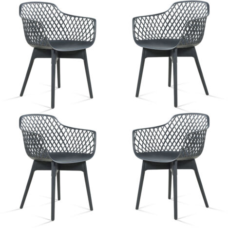 Moderne Esszimmerstühle, 4er Set, Wetterbeständige Kunststoff-Café-Stühle mit Ergonomischer Rückenlehne und Rutschfesten Pads, Geeignet für Terrasse, Restaurant, Garten