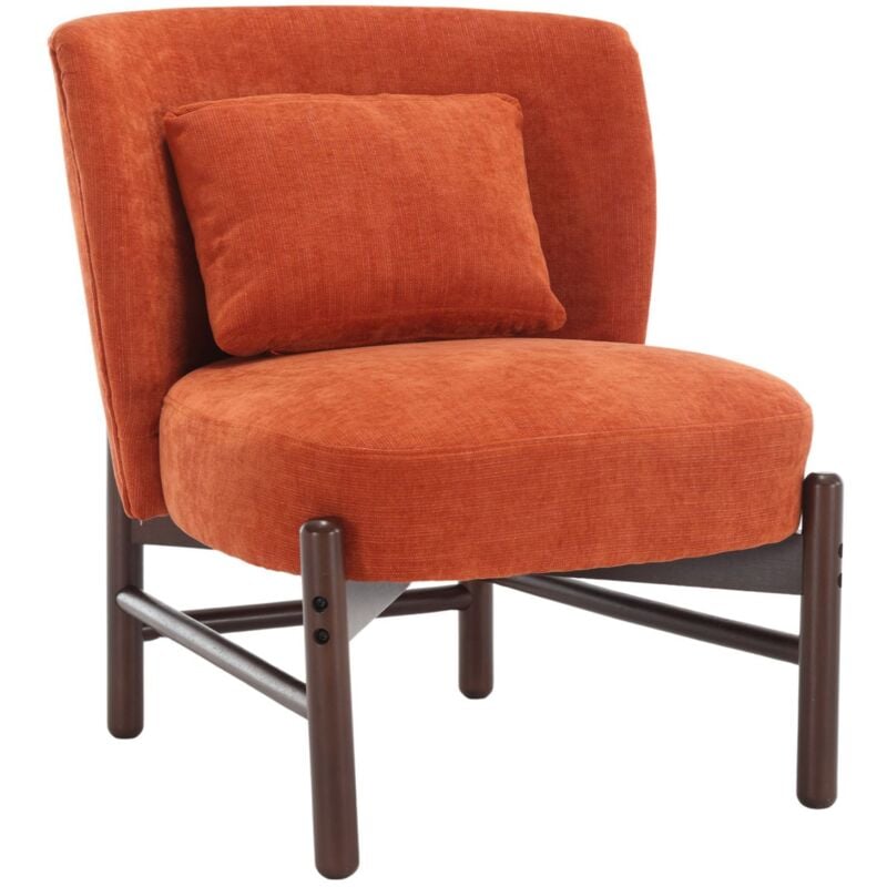 Fauteuil relax, Fauteuil de Salon avec Pied Bois Fauteuil Chambre en Chenille avec Assise Épais Fauteuil pour Salon, Orange