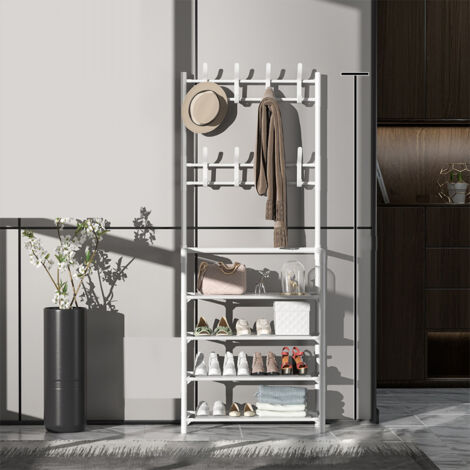 Moderne Garderobe mit Metallgestell und unteren Ablagen für mehr Ordnung im Eingangsbereich, 60 cm, 4 Ebenen, weiß