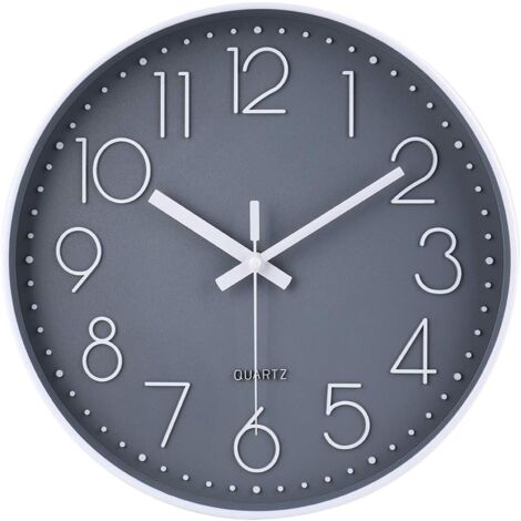 Moderne geräuschlose, nicht tickende Wanduhr, geräuschlose stumme Wanduhr mit Pendel für Schlafzimmer, Küche, Wohnzimmer – Grau-30 cm