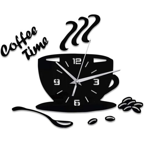 Moderne, geräuschlose Quarz-Wanduhr – Kaffeetassenform – Wasserdicht – Dekorativer Spiegel – Analog