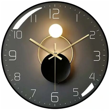 Moderne, geräuschlose Wanduhr, 30 cm Durchmesser, runde digitale Quarz-Wanduhr, geeignet für Wohnzimmer, Büro, Schlafzimmer, Küche (Schwarz)