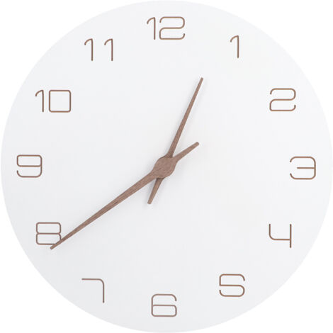 Moderne, geräuschlose Wanduhr aus Holz mit runden arabischen Ziffern fürs Schlafzimmer