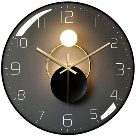 Moderne, geräuschlose Wanduhr, runde digitale Quarz-Wanduhr mit 30 cm Durchmesser (Schwarz)