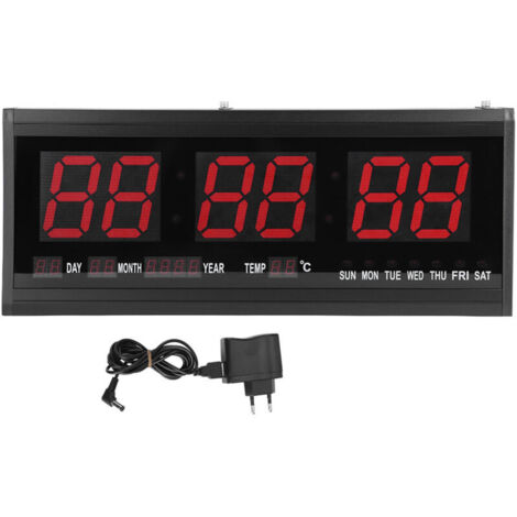 Moderne große digitale LED-Wanduhr von Eosnow mit Datums-, Temperatur- und 12-Stunden-Anzeige (24- oder 12-Stunden-Format).