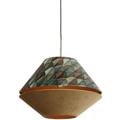 Moderne Hängelampe Bronze mit doppeltem Samtschirm Blattdesign und Beige - Combi 1