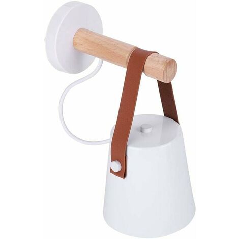 Moderne Holz-Wandleuchte, Eisen-LED-Wandleuchten, Minimaslist, E27, Wandleuchte für Wohnzimmer, Schlafzimmer, Nachttisch, Arbeitszimmer, Veranda, Korridor (weiß)