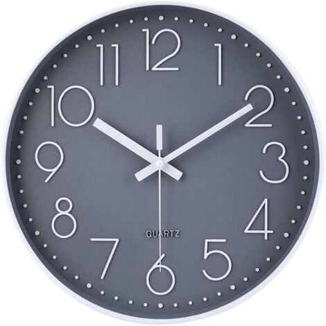 BRIDAY Moderne Horloge Murale silencieuse et sans tic-tac,Horloge Murale Mute Silencieuse Pendule Murale pour La Chambre Cuisine Salon - Gris-30 CM
