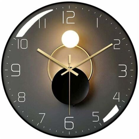 Moderne Horloge Murale Silencieuse,Pendule Murale de 30 cm de Diamètre, Horloge Murale Ronde Numérique à Quartz, Adaptée au Salon, au Bureau, à la Chambre à Coucher, à la Cuisine (Noir)