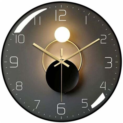 Moderne Horloge Murale Silencieuse,Pendule Murale de 30 cm de Diamètre, Horloge Murale Ronde Numérique à Quartz, Adaptée au Salon, au Bureau, à la Chambre à Coucher, à la Cuisine (Noir)