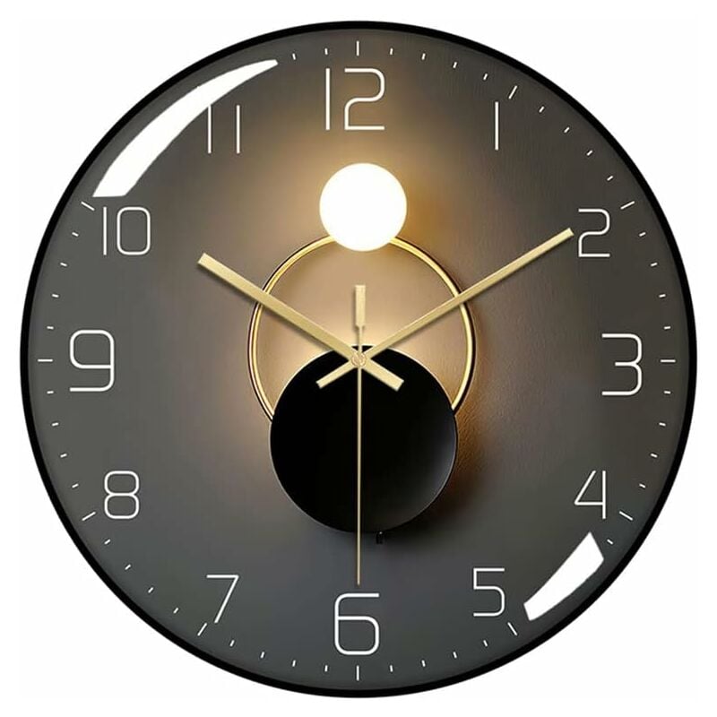 Moderne Horloge Murale Silencieuse,Pendule Murale de 30 cm de Diamètre, Ronde Numérique à Quartz(Noir)