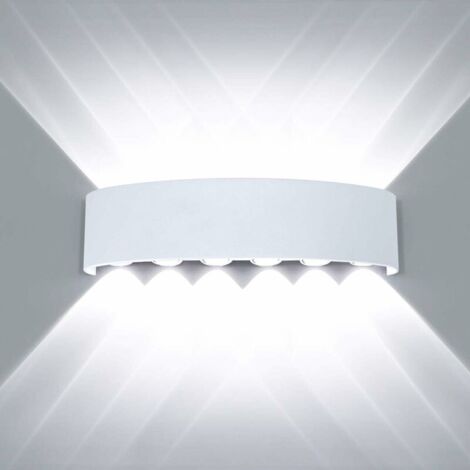 Moderne Imperméable Lampe Murale LED Applique Murale Up Down Aluminium Lèche-murs LED Intérieur Extérieur pour Salle de Bains Chambre à Coucher Couloir Salon Porche Escalier, 12W Blanc