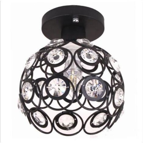 Moderne Industriel Plafonnier Noir Métal 20cm, Style Lampe Cristal DIY Lustre pour Salon Chambre Café Bar