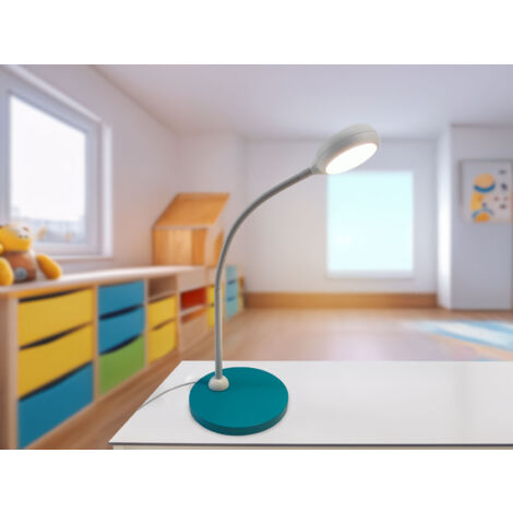 Moderne Kinder Schreibtischleuchte Blaugrün-Grau mit Flexarm, Höhe 43cm