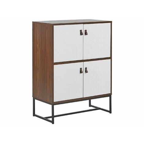 Moderne Kommode Dunkler Holzfarbton / Weiß 4 Türen MDF- Platte Metall für Schlafzimmer für Wohnzimmer