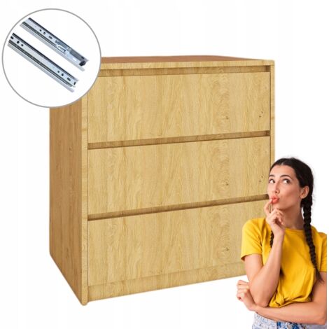 Moderne Kommode mit 3 Schubladen  Grifflose Fronten  70x75x43 cm