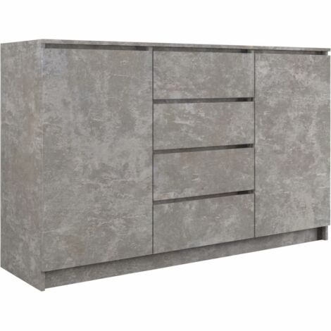 Moderne Kommode mit 4 Schubladen und 2 Schränken 120cm, Beton Sideboard Bella