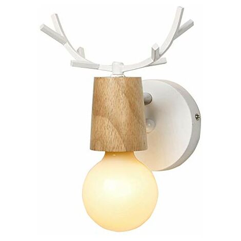Moderne kreative Hirsch Horn Wandleuchten, Holz/Eisen Wandleuchte Schlafzimmer Spiegel Schlafzimmer Treppenlicht Nachttischlampe (Wood White)