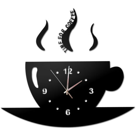 Moderne Küchen-Kaffeeuhr – 3D-Wanduhr – Schwarz