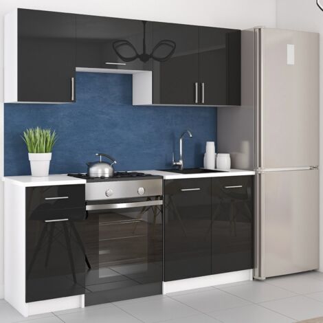 Moderne Küchenzeile LECO 180 cm in schwarz Hochglanz – funktionales Design für jede Küche