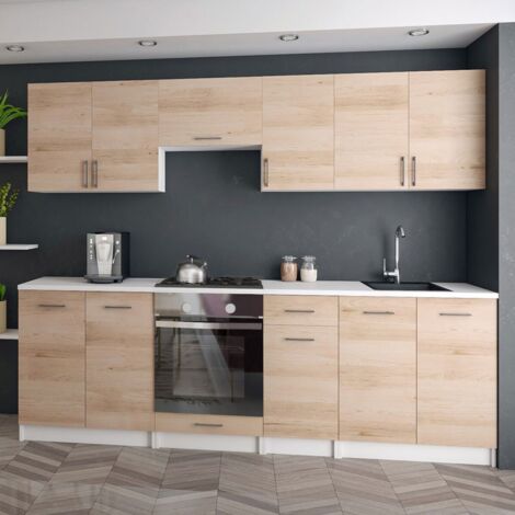 ROE FURNITURE Moderne Küchenzeile LECO 240 cm in Buche Artisan – funktionales Design für jede Küche