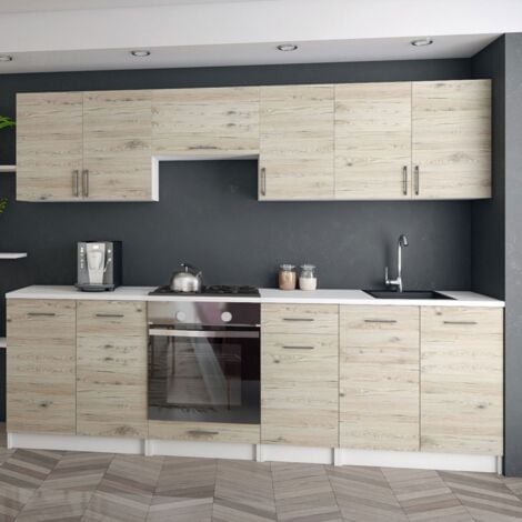 ROE FURNITURE Moderne Küchenzeile LECO 240 cm in Eiche Bordeaux – funktionales Design für jede Küche