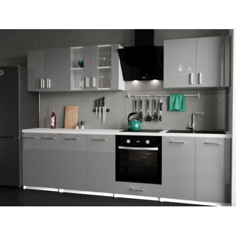 Moderne Küchenzeile LECO 280 cm in grau Hochglanz – funktionales Design für jede Küche