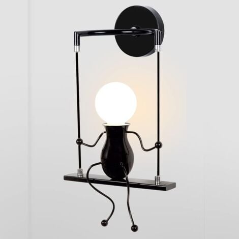 STOEX Moderne Lampe Murale Applique Créatif Simplicité Design Petite Personne Créatif E27 Luminaire Noir pour Chambre d'enfant Couloir Décoratives Eclairage Cuisine Loft Bar