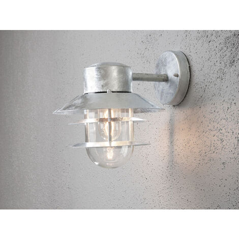 Moderne LED Außen Wandlaterne hängend, Stahl Silber, Höhe 24cm