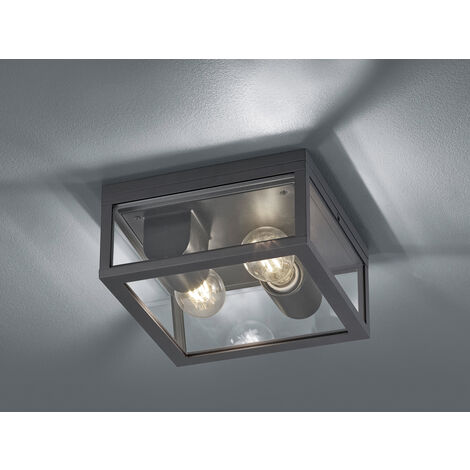 Moderne LED Außendeckenleuchte in Anthrazit mit Glas, 24x24cm
