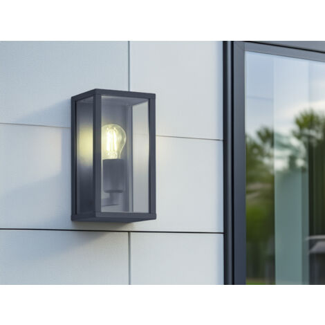 Moderne LED Außenwandleuchte in Anthrazit mit Glas, Höhe 26cm