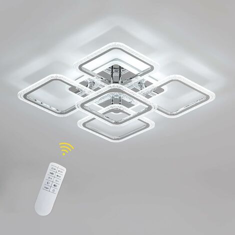AISKDAN Moderne LED-Deckenleuchte, 2700 K - 6500 K dimmbare Deckenleuchte mit Fernbedienung, 60 cm Acryl-Quadrat-Kronleuchter für Schlafzimmer, Wohnzimmer (90 W, 5 flammig, verchromt)