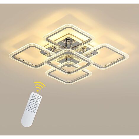 Moderne LED-Deckenleuchte, 2700K-6500K dimmbare Deckenleuchte mit Fernbedienung, 60CM quadratischer Kronleuchter aus Acryl für Schlafzimmer, Wohnzimmer (80W, 5 Lichter, Chrom)