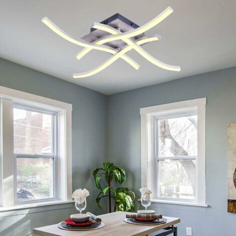 Moderne LED Deckenleuchte Gebogen Moderner Kreativer Kronleuchter mit 4 PCS Wellenform Lichtköpfen für Wohnzimmer Schlafzimmer Esszimmer (28W 4 Lichter Warmweiß)