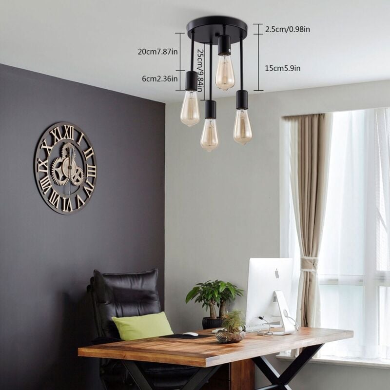 Senderpick - Moderne led E27 Plafonnier Lampe de plafond Lustre à intensité variable noir