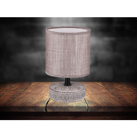 Moderne LED Keramik Tischleuchte Stofflampenschirm in Braun, Höhe 20cm