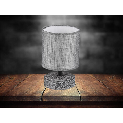 Moderne LED Keramik Tischleuchte Stofflampenschirm in Grau, Höhe 20cm