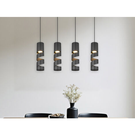 Moderne LED Pendelleuchte 4-flammig aus Metall in Schwarz, Breite 80cm