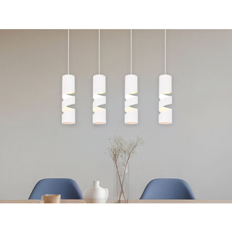 Moderne LED Pendelleuchte 4-flammig aus Metall in Weiß, Breite 80cm