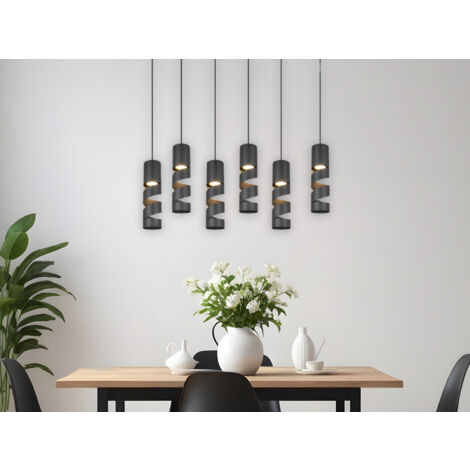 Moderne LED Pendelleuchte 6-flammig aus Metall in Schwarz, B:100cm