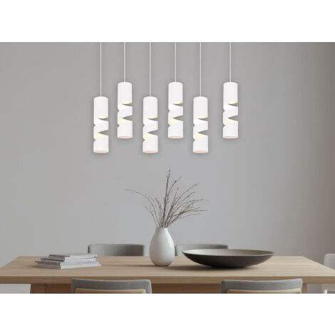 Moderne LED Pendelleuchte 6-flammig aus Metall in Weiß, B:100cm