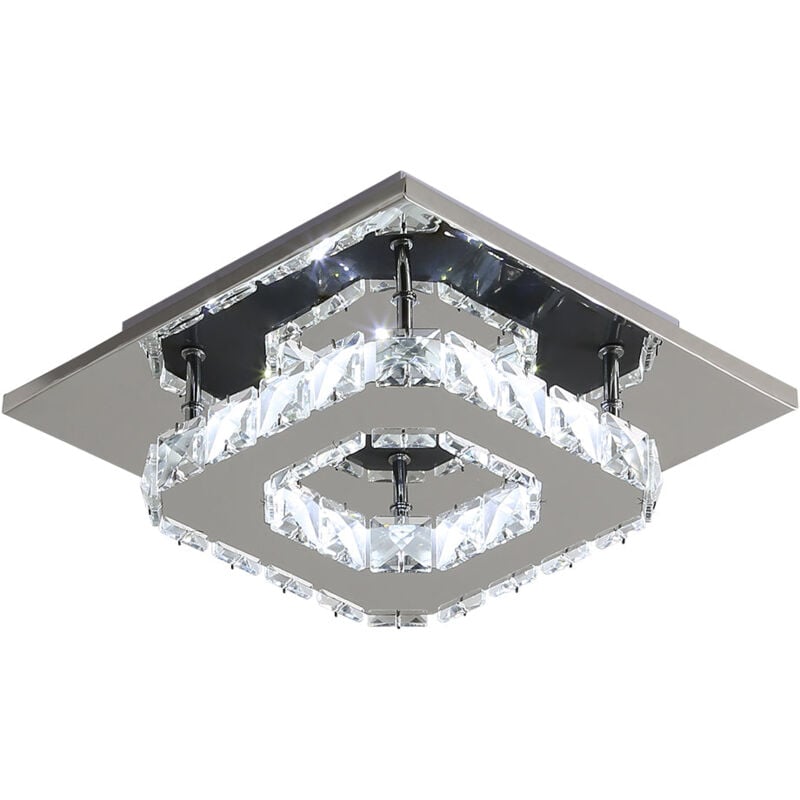 Plafonnier led en cristal Lampe de plafond moderne 12W 6500K Plafonnier Carré Moderne Lustre led pour Salle de Bain Cuisine Chambre, Dia 20 cm