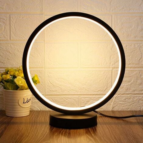 COLNK Moderne LED-Tischlampe, dimmbar, Ring-Schreibtischlampe, 30 cm, runde Form, Design-Schreibtischlampe mit Schalter, Nachtlampe für Schlafzimmer, weißes Licht/warmes Licht/neutrales Licht, 1,5 m Kabelst