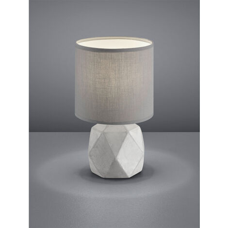 Moderne LED Tischleuchte Beton mit rundem Stofflampenschirm in Grau, Höhe 28cm