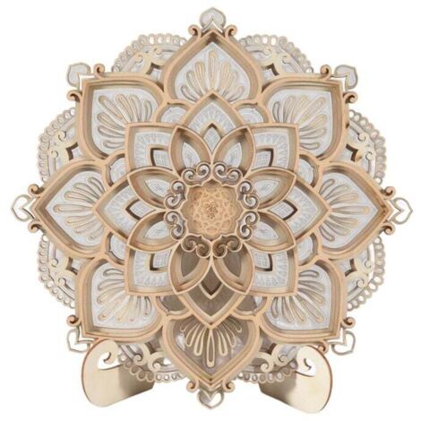 GRID COOL Moderne LED-Wandleuchte mit USB-Anschlüssen, dekorativem Mandala-Design, hängendem Holzrahmen und MDF-Beleuchtung