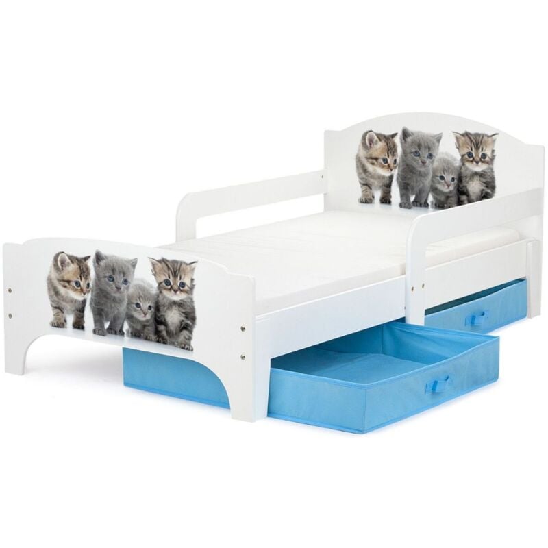 moderne lit d'enfant smart en bois avec un matelas chats