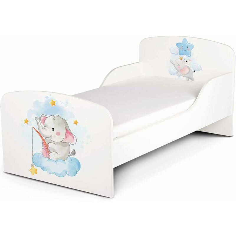 moderne lit d'enfant toddler avec matelas couleur blanc petit éléphant
