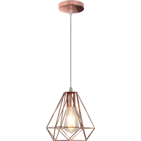 Moderne Lustre Suspension Forme Diamant, Lampe de Plafond Abat-Jour Luminaire Métal Style industrielle Décor,Or Rose